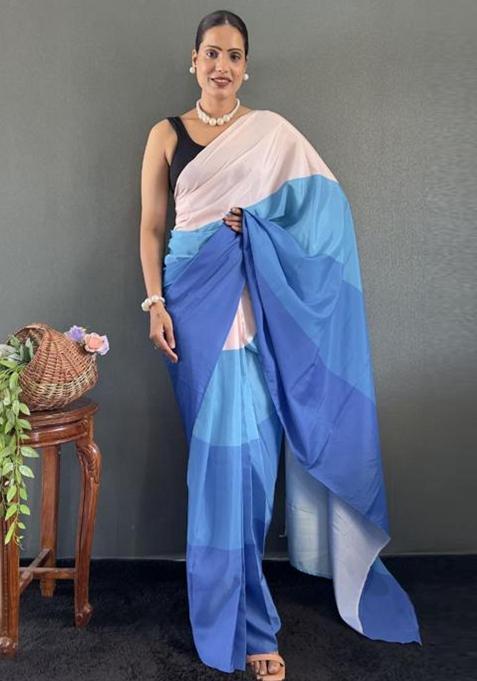 Blue Digital Printed Silk Saree Set
