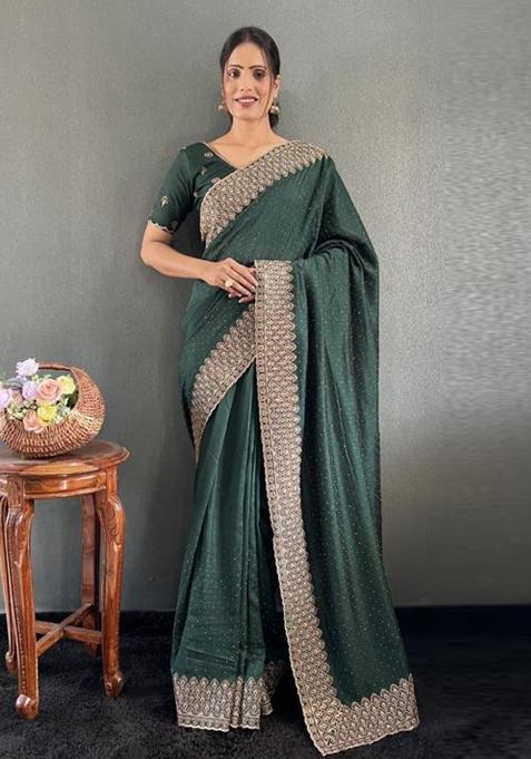Green Zari Work Silk Saree Set