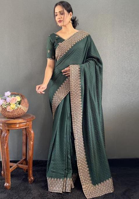 Green Zari Work Silk Saree Set
