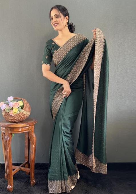 Green Zari Work Silk Saree Set