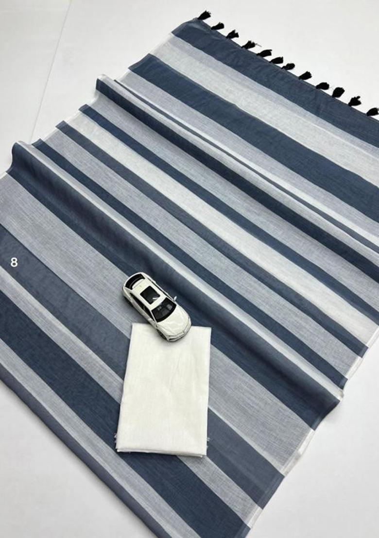 Black Printed Linen Saree Set