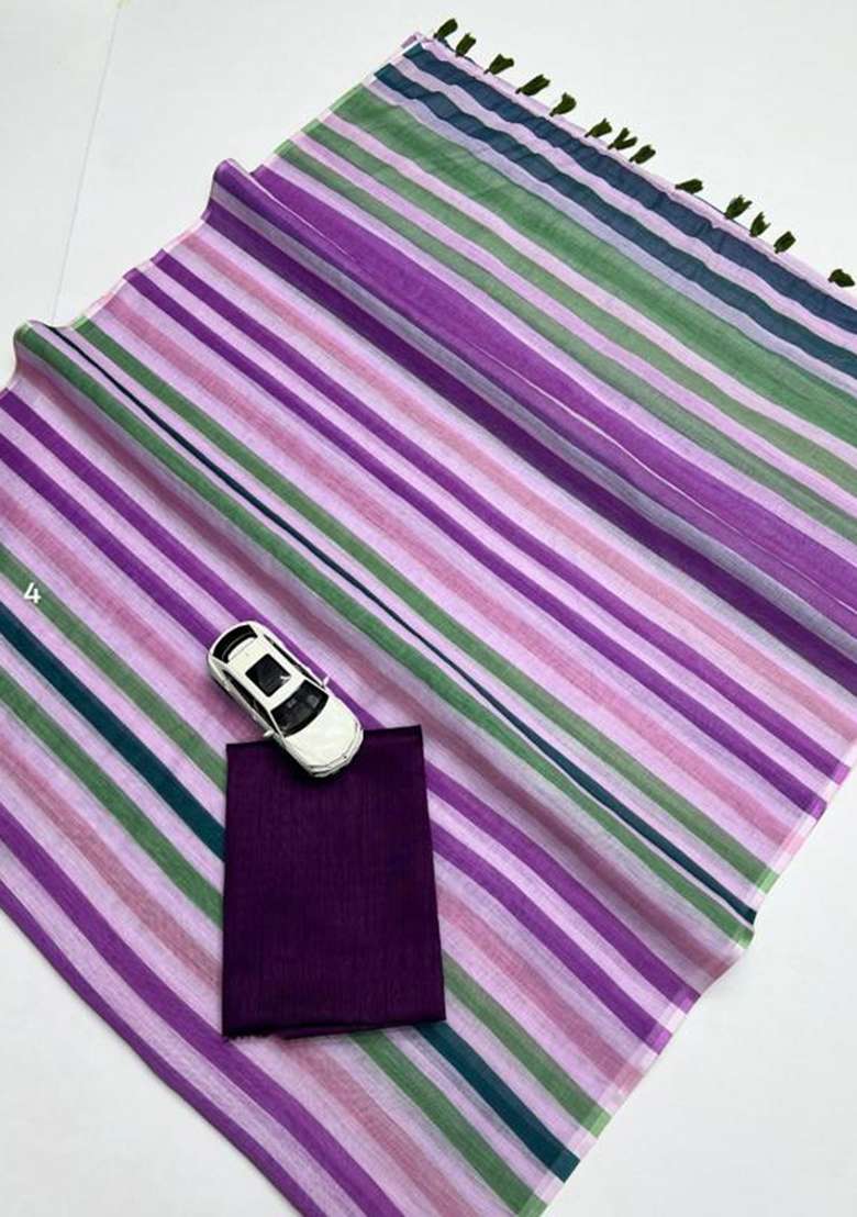 Jamun Printed Linen Saree Set - Indya