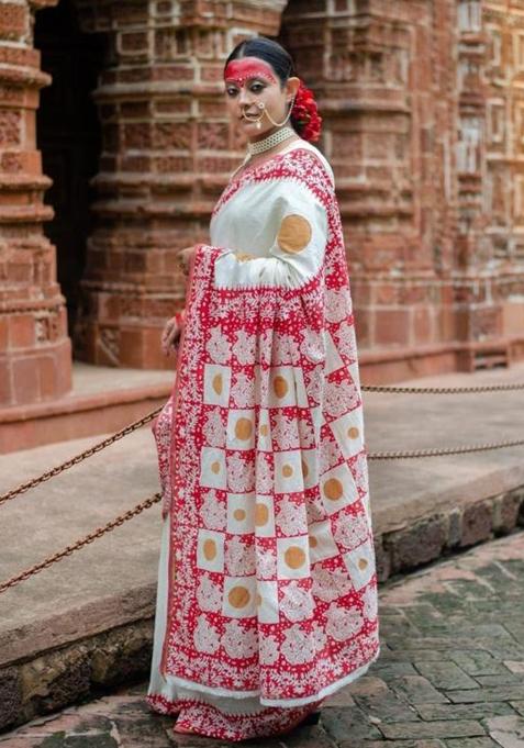 Pink Printed Linen Saree Set