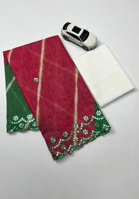 Green Printed Linen Saree Set