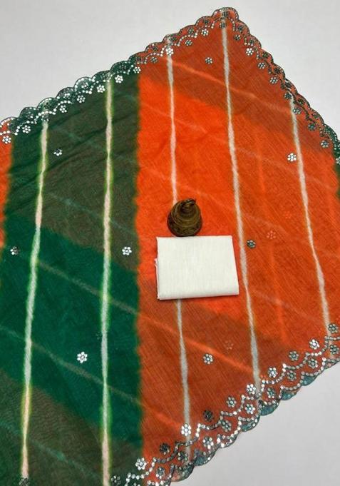 Green Printed Linen Saree Set