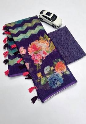 Jamun Printed Linen Saree Set