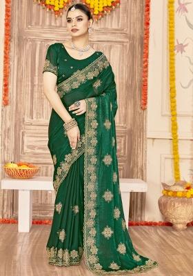 Botel Green Embroidered Silk Saree Set