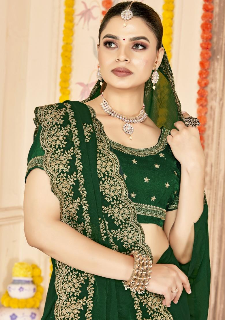 Botel Green Embroidered Silk Saree Set - Indya