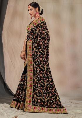 Black Embroidered Georgette Saree Set