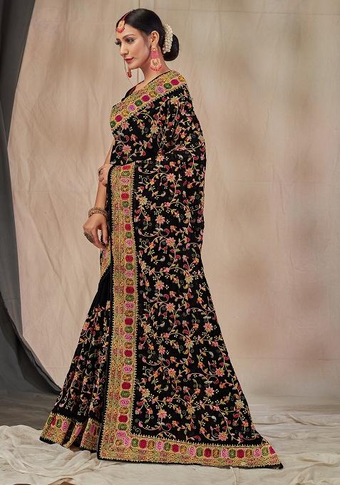 Black Embroidered Georgette Saree Set