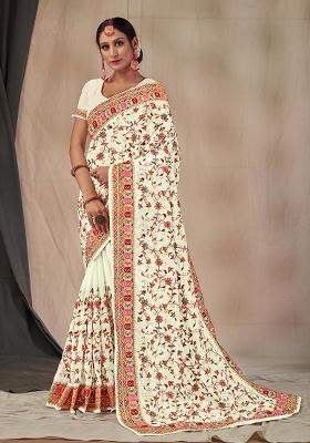 White Embroidered Georgette Saree Set