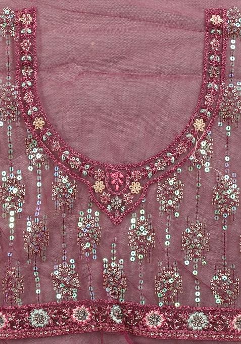 Wine Embroidered Net Saree Set