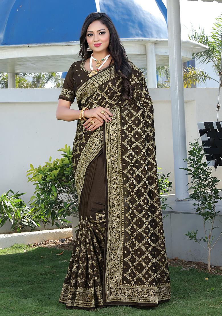 Mehandi Embroidered Silk Saree Set