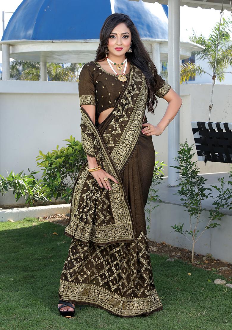 Mehandi Embroidered Silk Saree Set