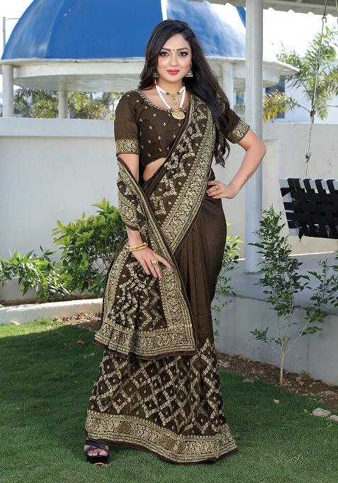 Mehandi Embroidered Silk Saree Set