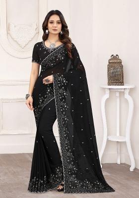 Black Embroidered Georgette Saree Set