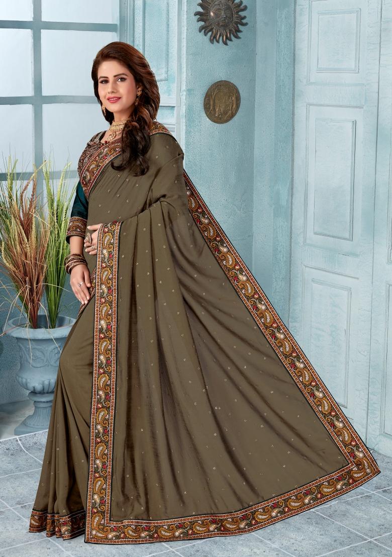 Mouse  Embroidered Silk Saree Set - Indya