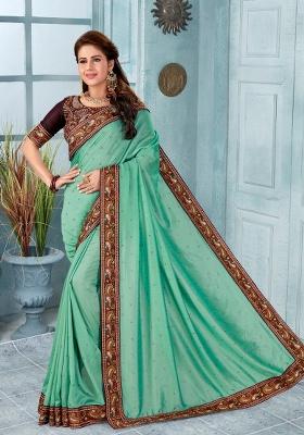 Light Sky Embroidered Silk Saree Set