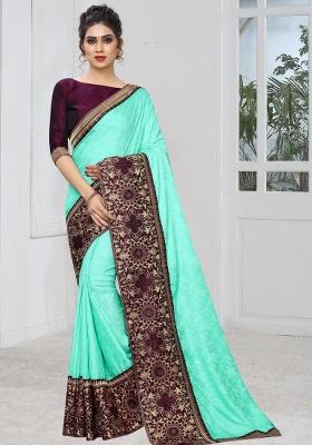 Light Sky Embroidered Silk Saree Set