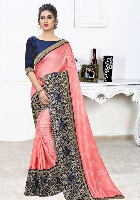 Light Pink Embroidered Silk Saree Set