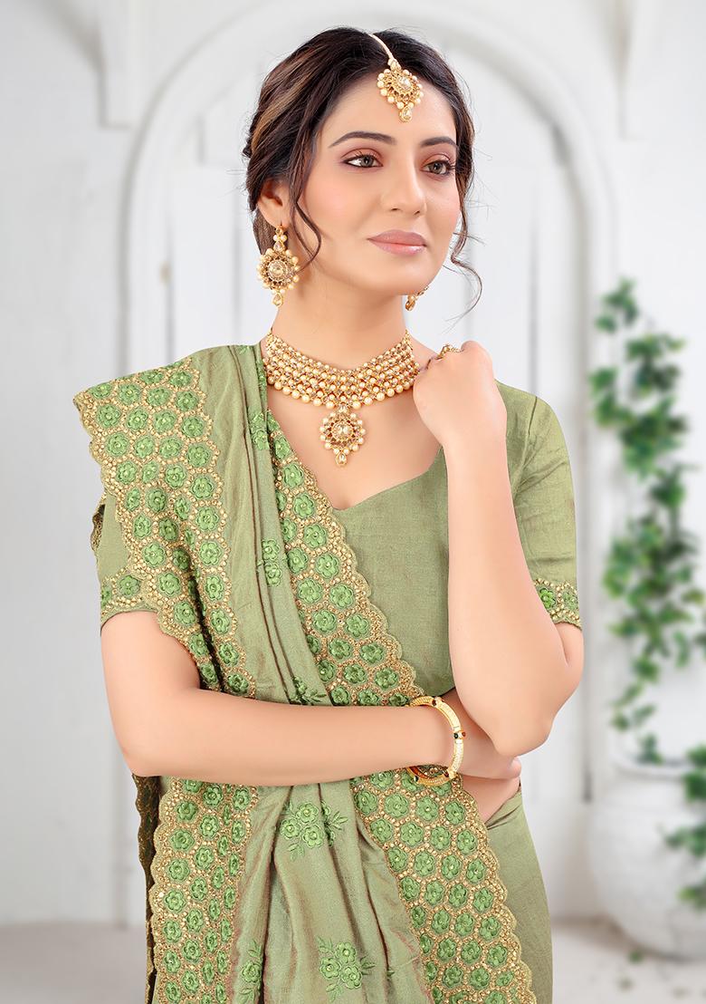 Pista Embroidered Silk Saree Set - Indya