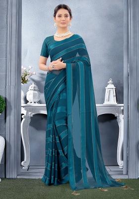 Blue Embroidered Georgette Saree Set