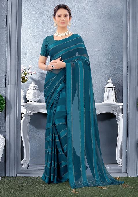 Blue Embroidered Georgette Saree Set