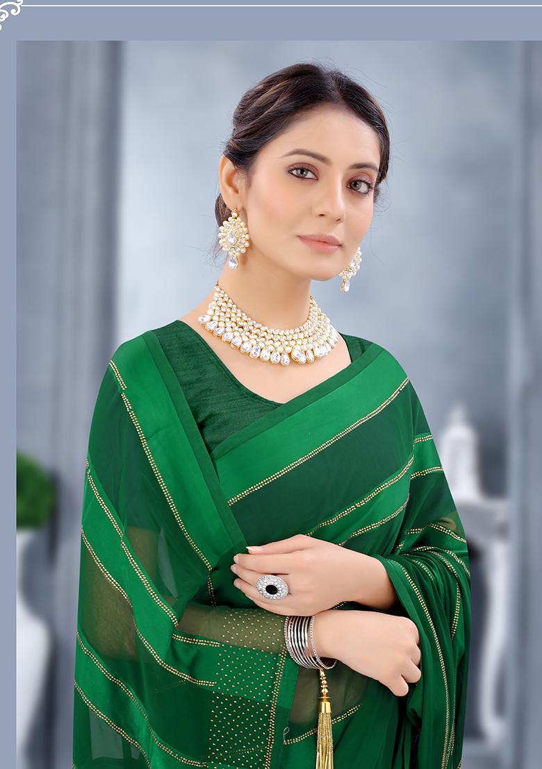 Botel Green Embroidered Georgette Saree Set - Indya