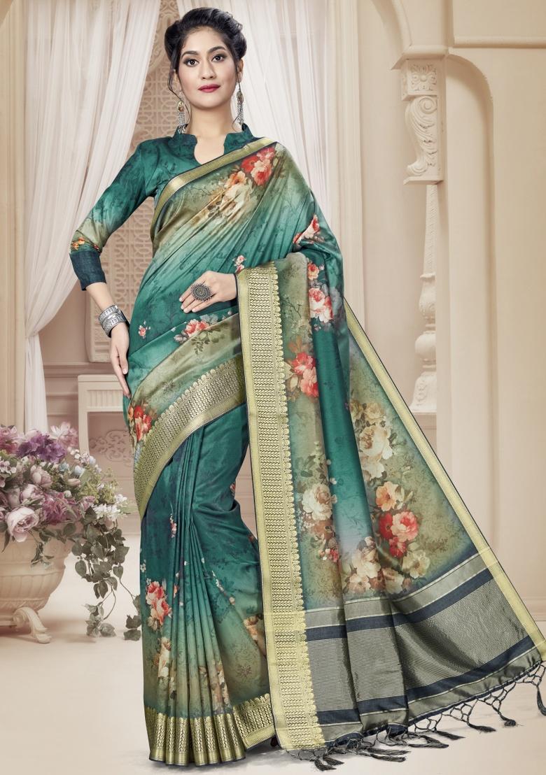 Rama Embroidered Silk Saree Set - Indya