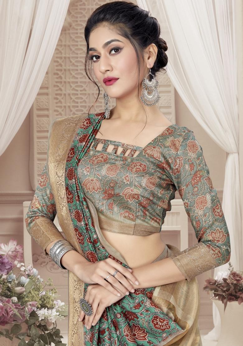 Rama Embroidered Silk Saree Set - Indya