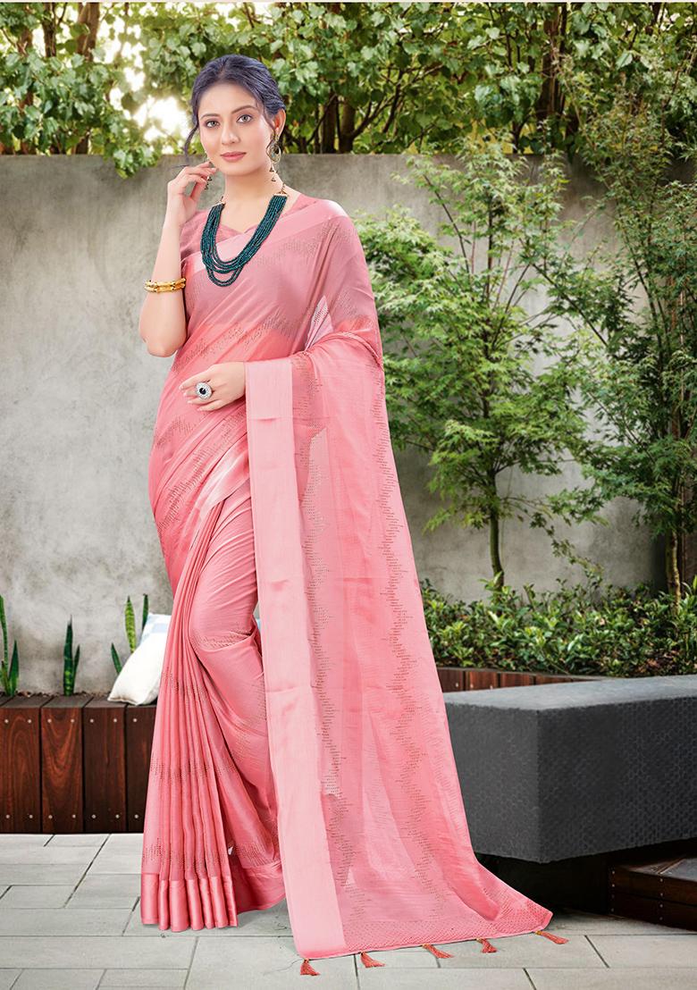 Dusty Pink Embroidered Chiffon Saree Set