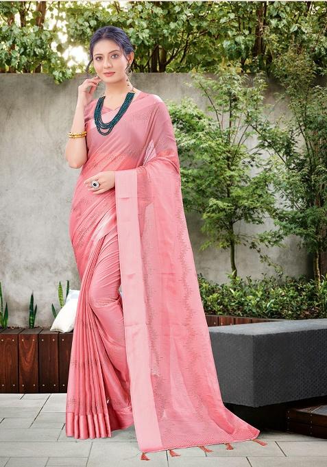 Dusty Pink Embroidered Chiffon Saree Set