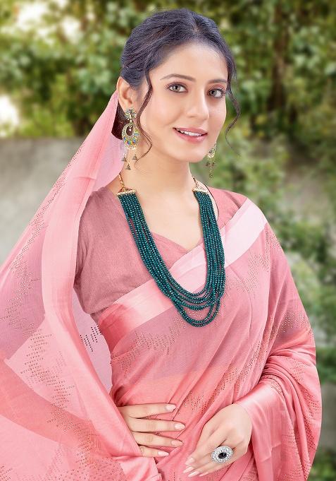 Dusty Pink Embroidered Chiffon Saree Set