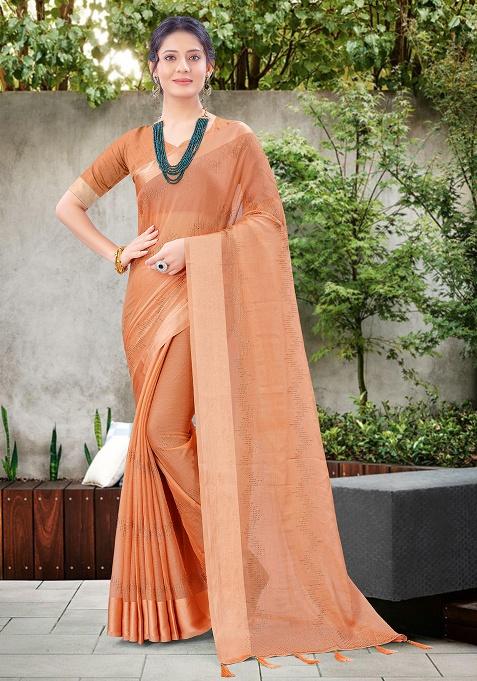 Dusty Peach Embroidered Chiffon Saree Set
