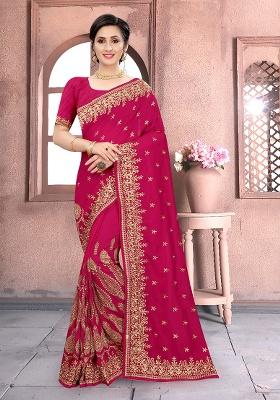 Rani Embroidered Silk Saree Set