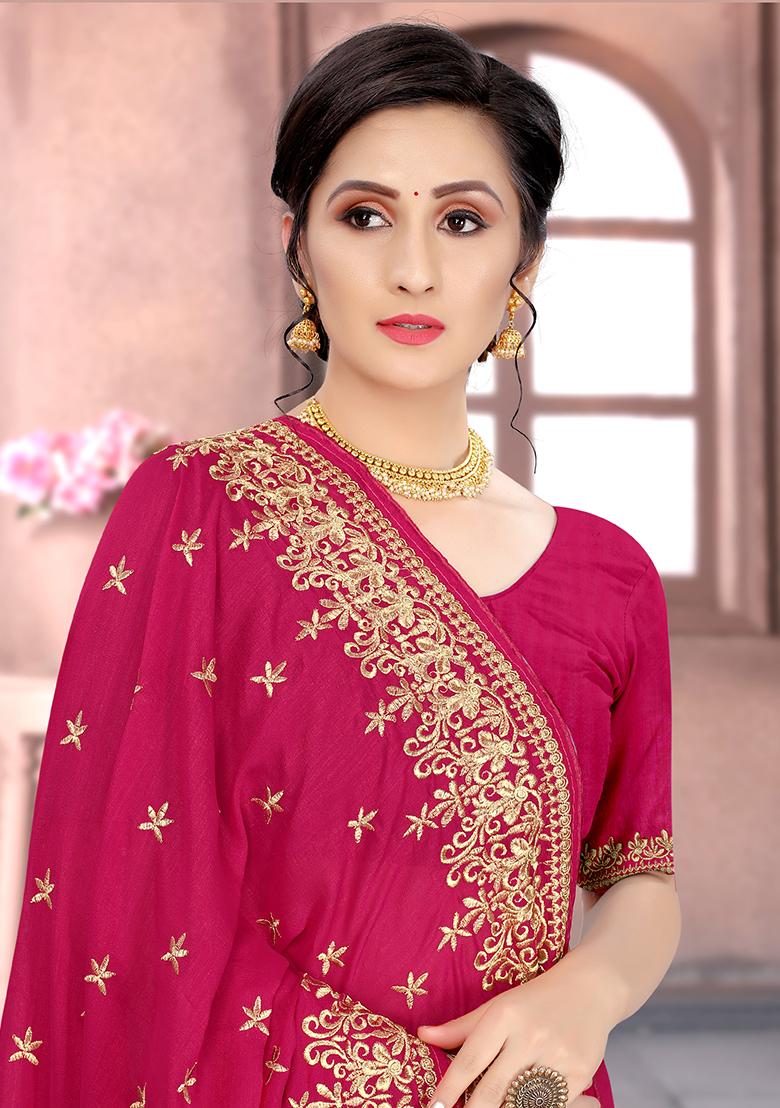 Rani Embroidered Silk Saree Set - Indya