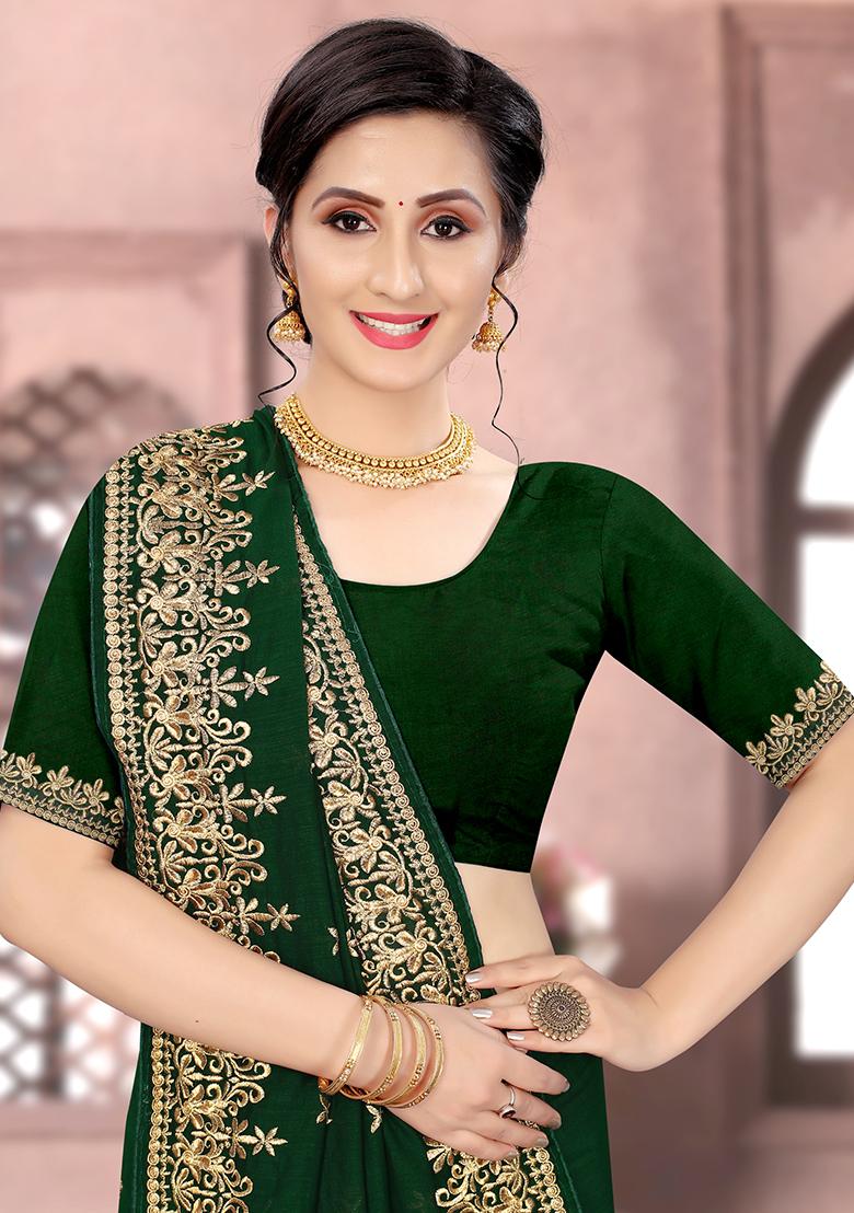 Botel Green Embroidered Silk Saree Set - Indya