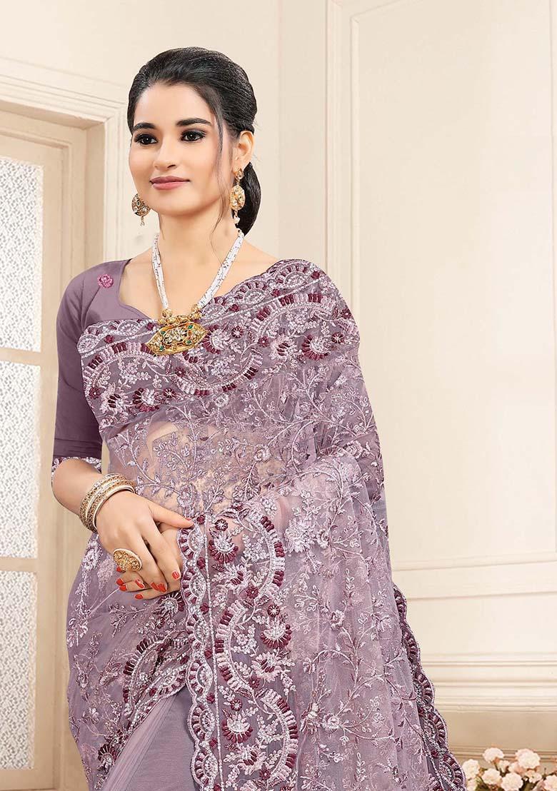 Mouse  Embroidered Net Saree Set - Indya