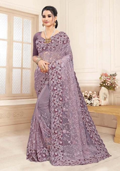 Mouse  Embroidered Net Saree Set
