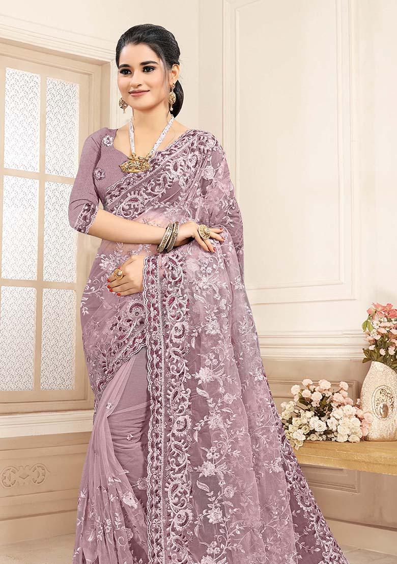 Mouse  Embroidered Net Saree Set - Indya