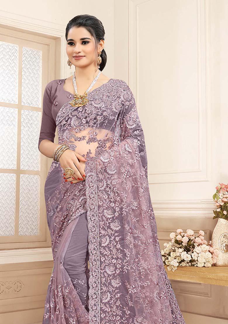 Mouse  Embroidered Net Saree Set - Indya