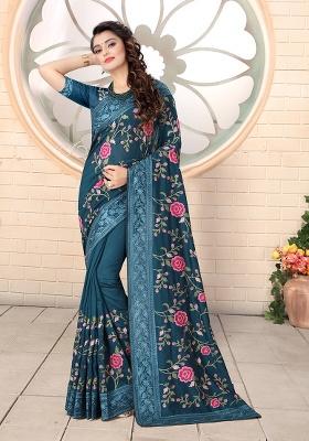 Morpech Embroidered Silk Saree Set