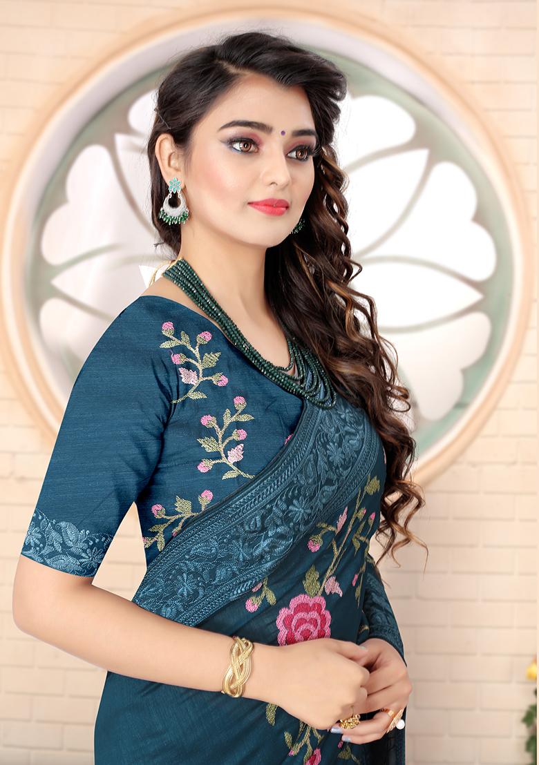 Morpech Embroidered Silk Saree Set - Indya