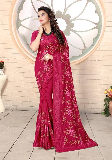Rani Embroidered Silk Saree Set