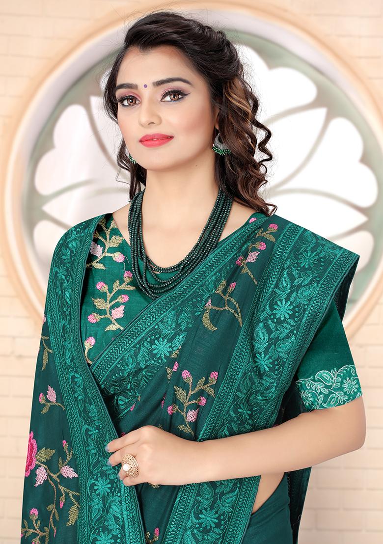 Rama Embroidered Silk Saree Set - Indya