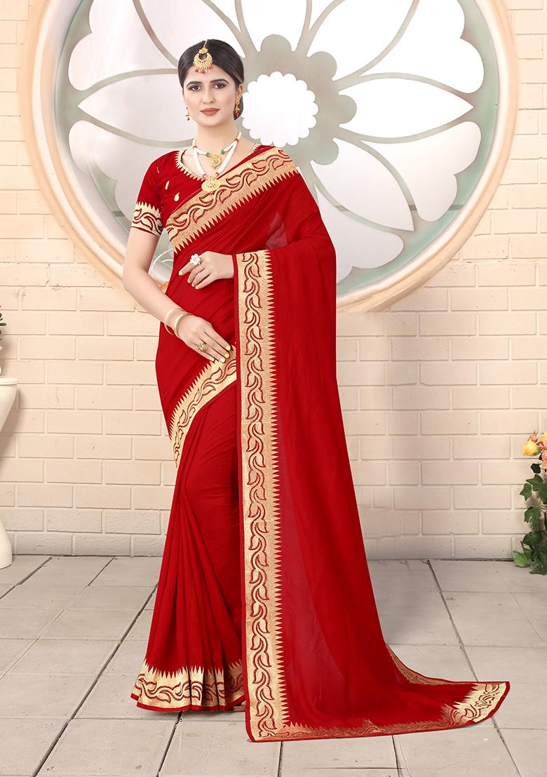 Red Embroidered Silk Saree Set