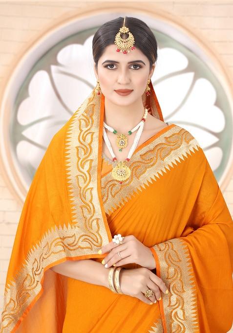 Mustard Embroidered Silk Saree Set