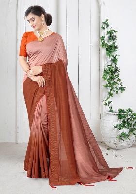 Rust Embroidered Silk Saree Set