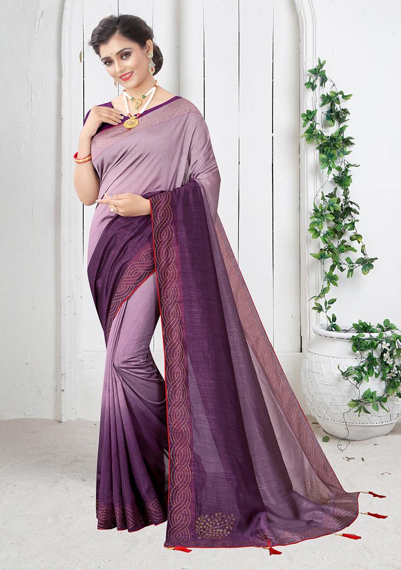Wine Embroidered Silk Saree Set