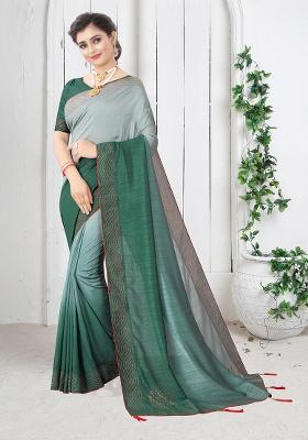 Rama Embroidered Silk Saree Set